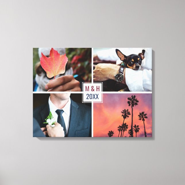 YOUR PHOTOS, MONOGRAM & YEAR custom canvas print (Front)