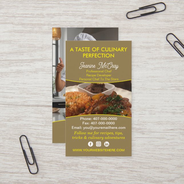 Your Photos Restaurant Chef Catering Services Business Card (Front/Back In Situ)