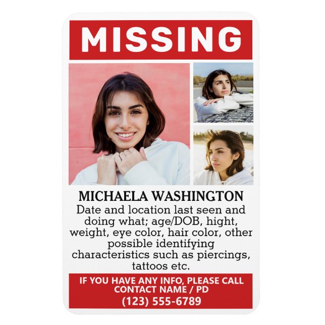 YOUR Photos & Text "MISSING" Magnet (Vertical)