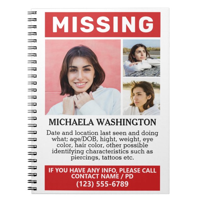 YOUR Photos & Text "MISSING" Notebook (Front)