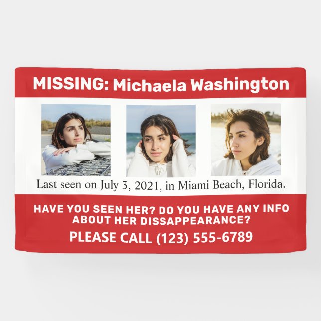 YOUR Photos & Text "MISSING PERSON" Banner (Horizontal)