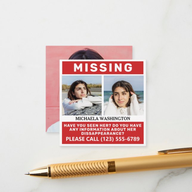 YOUR Photos & Text "MISSING PERSON" Enclosure Card (Front/Back In Situ)