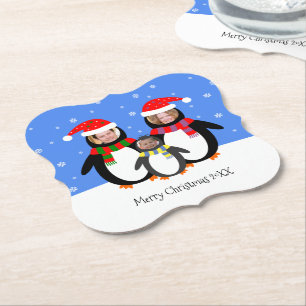 Your photos winter penguins family xmas paper coaster