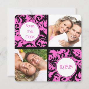 Your Pink Damask Photo Collage Save the Date