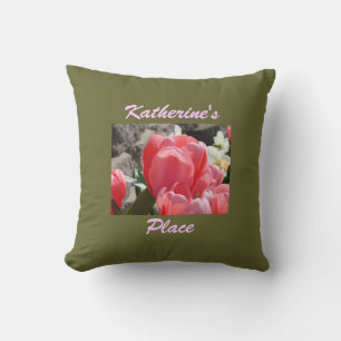 Your Place throw pillow Pink Tulip Flowers custom