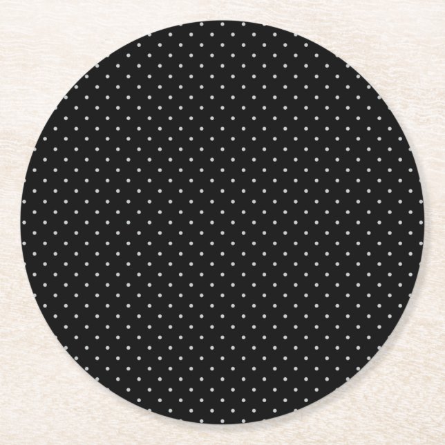 Your Polka Dots Colour on Black Click Customize Round Paper Coaster (Front)