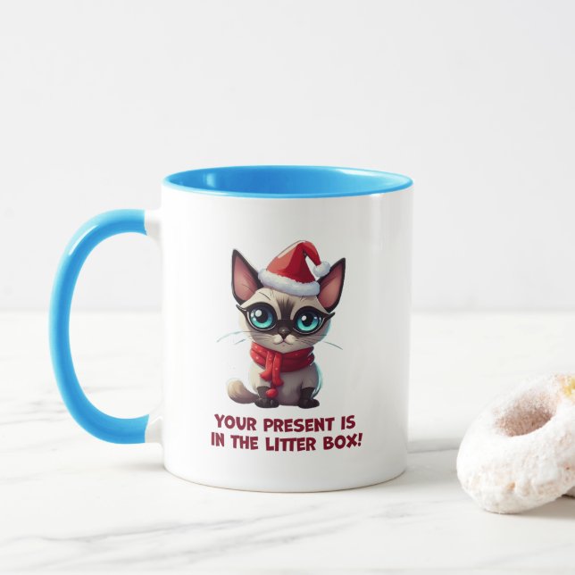 Your Present Is In The Litter Box Christmas Cat Mug (With Donut)