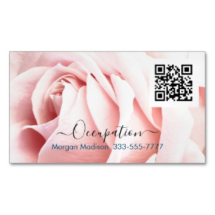 Your Profession, QR Code, Pale Pink Rose Magnetic Business Card