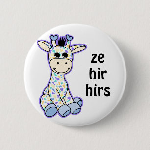 YOUR PRONOUNS Cute Genderfaun Pride Flag Giraffe 2 Inch Round Button