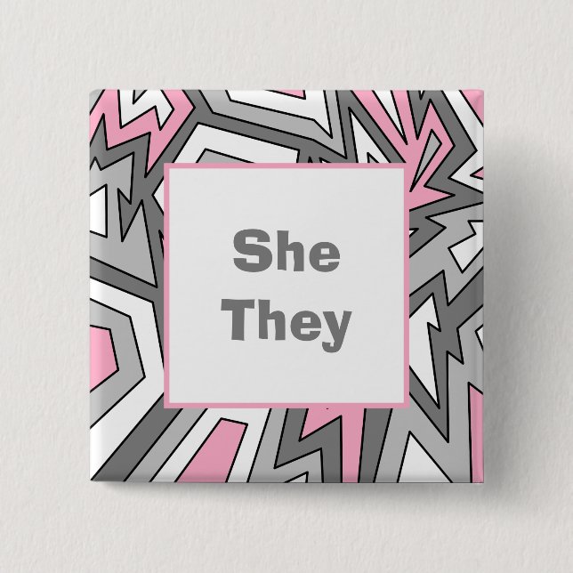 YOUR PRONOUNS! Demigirl Pride Modern Geometric Art 2 Inch Square Button (Front)