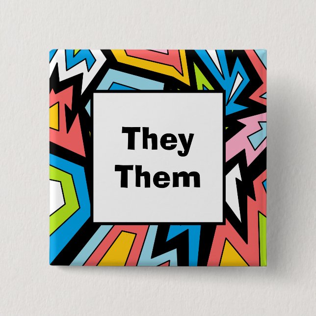 YOUR PRONOUNS Queer Pride Modern Abstract Art 2 Inch Square Button (Front)