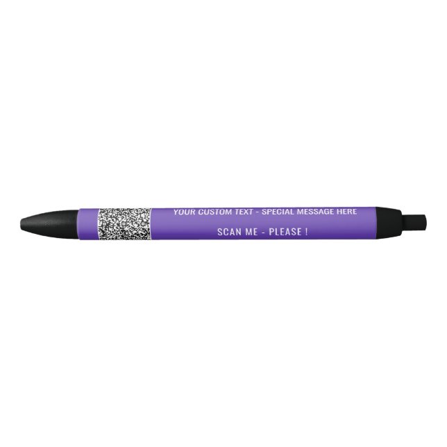 Your QR Code and Custom Text Business Pen Example (Front)