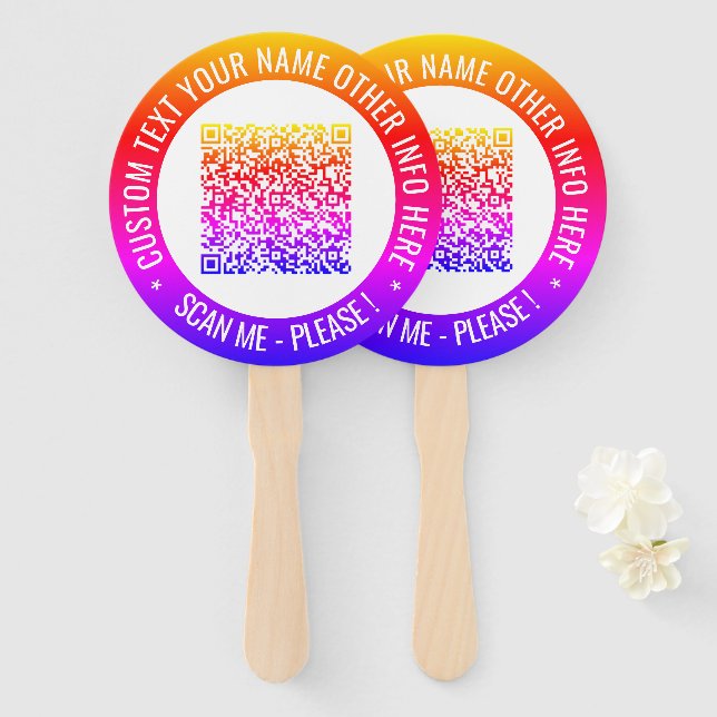 Your QR Code and Custom Text Personalized Hand Fan (Front and Back)