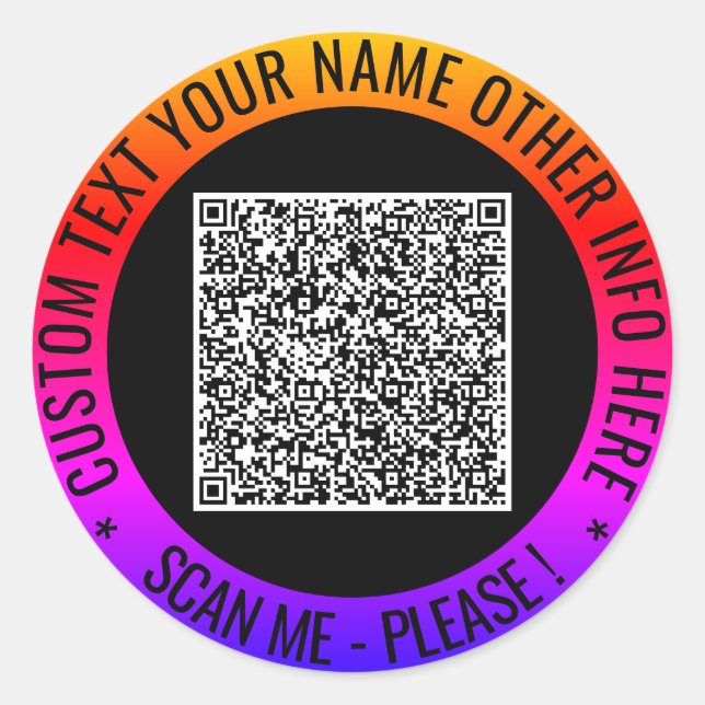 Your QR Code and Custom Text Personalized Stickers (Front)