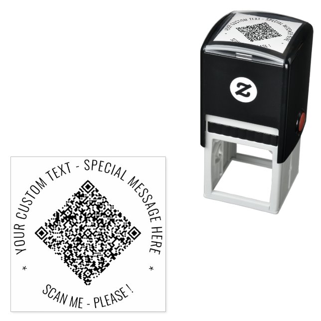 Your QR Code and Custom Text Round Stamp Example (In Situ)