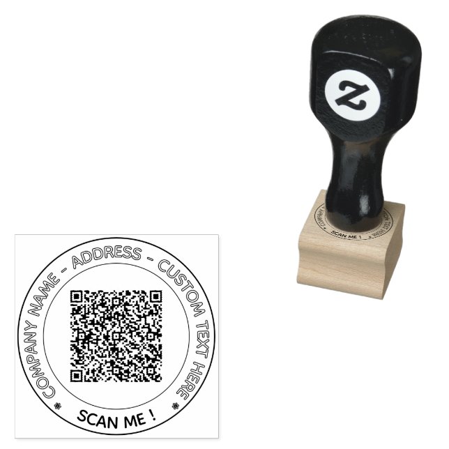 Your QR Code and Custom Text Round Stamp Template (Stamped)