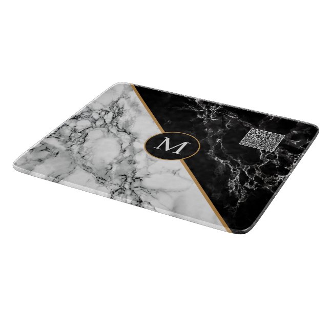 Your QR Code and Letter Glass Cutting Board Marble (Corner)