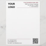 Your QR Code and Logo Custom Business Letterhead<br><div class="desc">Custom Colours and Fonts - Personalized Professional Design Business Office Letterhead with Your QR Code and Logo - Add Your QR Code - Image and Logo or Photo / Business Name - Company / Address - Contact Information / More - Resize and move or remove and add elements / image...</div>