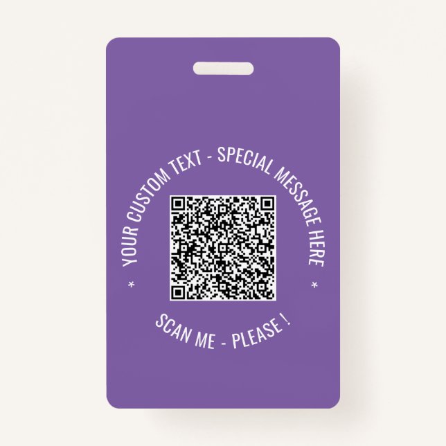 Your QR Code Badge Example with Custom Text (Front)