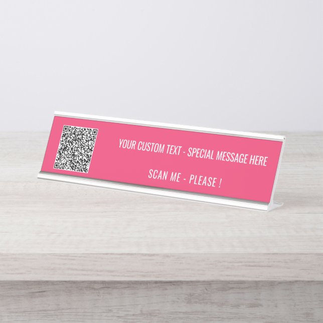 Your QR Code Custom Text and Colour Desk Name Plat Desk Name Plate (Front)