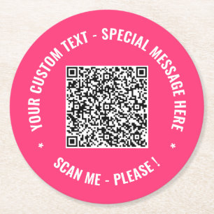 Your QR Code Custom Text and Colours Paper Coaster