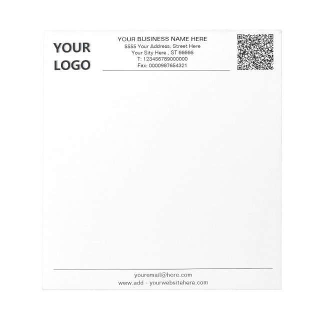 Your QR Code Custom Text and Logo Business Notepad (Front)