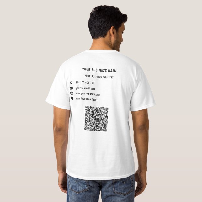 Your QR Code Custom Text and Logo Business T-Shirt (Back Full)