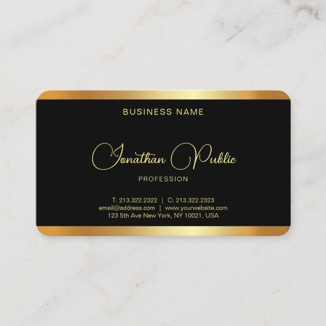 Your QR Code Custom Text Black & Gold Business Card (Front)