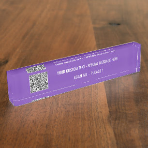 Your QR Code Custom Text Desk Name Plate Example