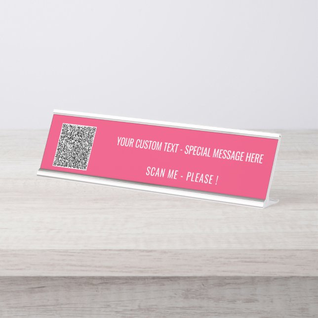 Your QR Code Custom Text Desk Name Plate Example (Front)