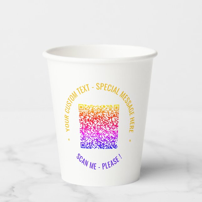 Your QR Code Custom Text Paper Cups Choose Colours (Front)