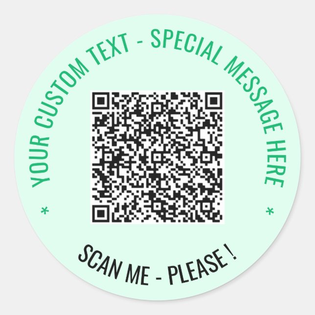 Your QR Code Custom Text Round Sticker Template (Front)
