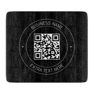 Your QR code & Editable Text   Black & White Cutting Board