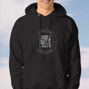 Your QR code & Editable Text   Black & White Hoodie