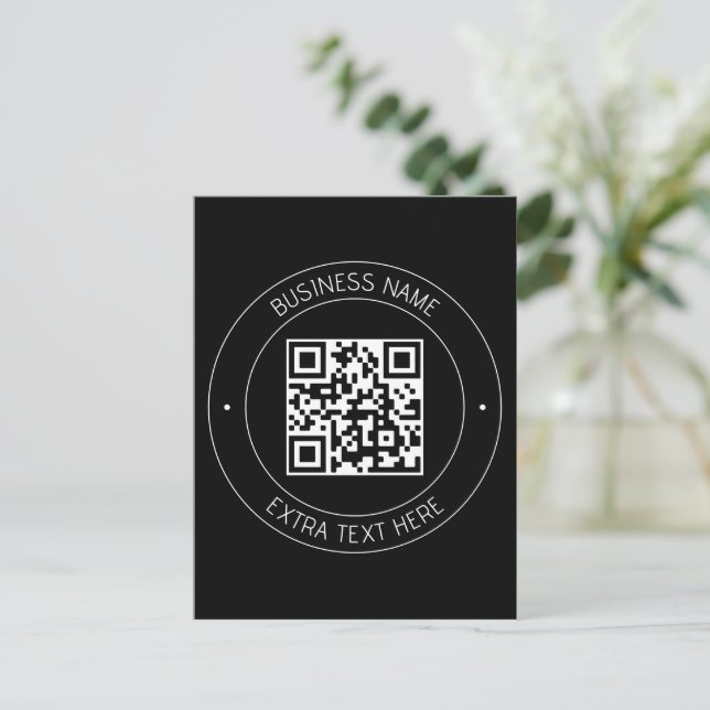 Your QR code & Editable Text | Black & White Postcard (Standing Front)