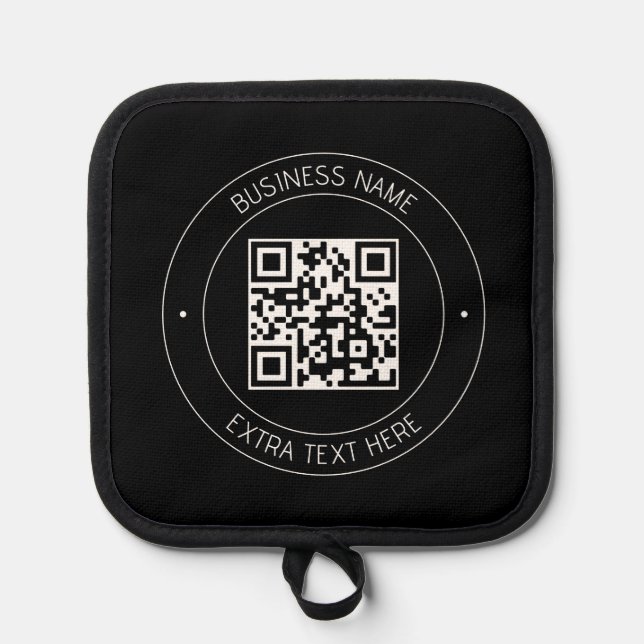 Your QR code & Editable Text | Black & White Pot Holder (Front)