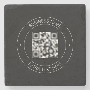 Your QR code & Editable Text   Black & White Stone Coaster
