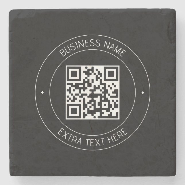 Your QR code & Editable Text | Black & White Stone Coaster (Front)