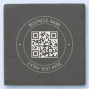 Your QR code & Editable Text Black & White Stone Coaster