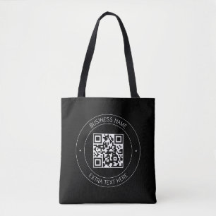 Your QR code & Editable Text   Black & White Tote Bag