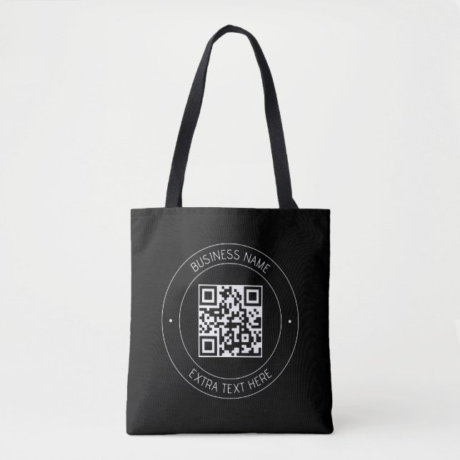 Your QR code & Editable Text | Black & White Tote Bag (Front)