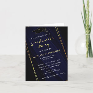 Your QR Code Gold Navy Blue Graduation Invitation