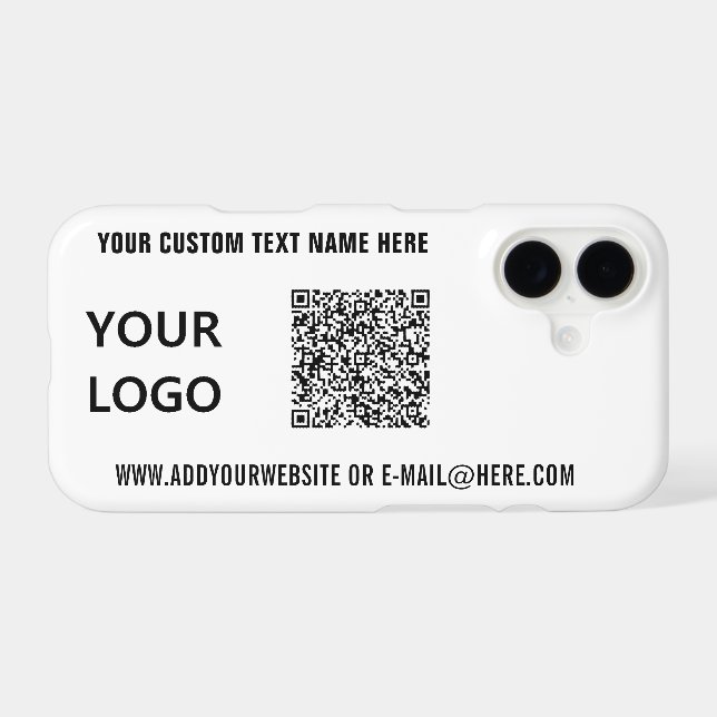 Your QR Code Info Custom Text and Logo iPhone Case (Back Horizontal)