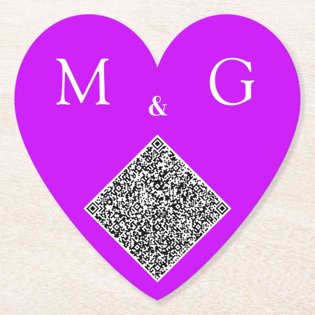 Your QR Code Letters Wedding Heart Paper Coasters (Front)
