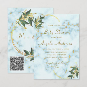 Your QR Code Marble Baby Boy Shower Invitation