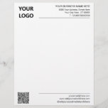 Your QR Code Name Address Logo Business Letterhead<br><div class="desc">Your Colours and Font - Simple Personalized Modern Design Business Office Letterhead with Your QR Code and Logo - Add Your QR Code and Logo - Image / Business Name - Company / Address - Contact Information - Resize and move or remove and add elements / text with Customization tool....</div>