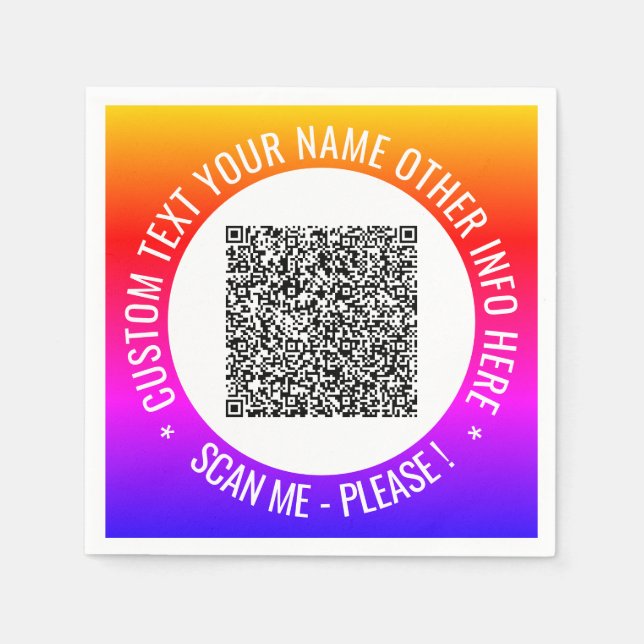 Your QR Code Napkins Example with Custom Text (Front)