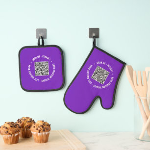 Your QR Code Scan and Custom Text Personalized Oven Mitt & Pot Holder Set