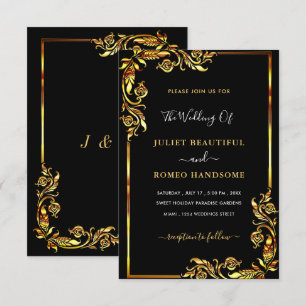 Your QR Code Scan Black Gold Wedding Invitation