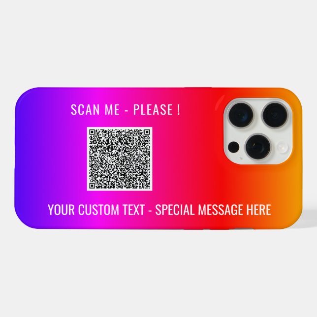Your QR Code Scan Info and Custom Text iPhone Case (Back Horizontal)